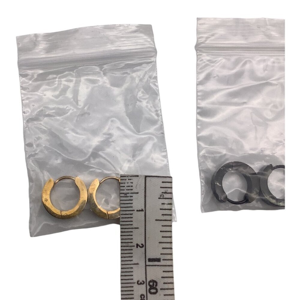 Stainless Steel Men's Classic Huggie Hoop Earrings Set Black Gold Silver - Picture 2 of 5